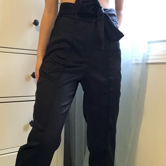 ZARA Black Satin Tie Front Pants - Picture 8 of 8